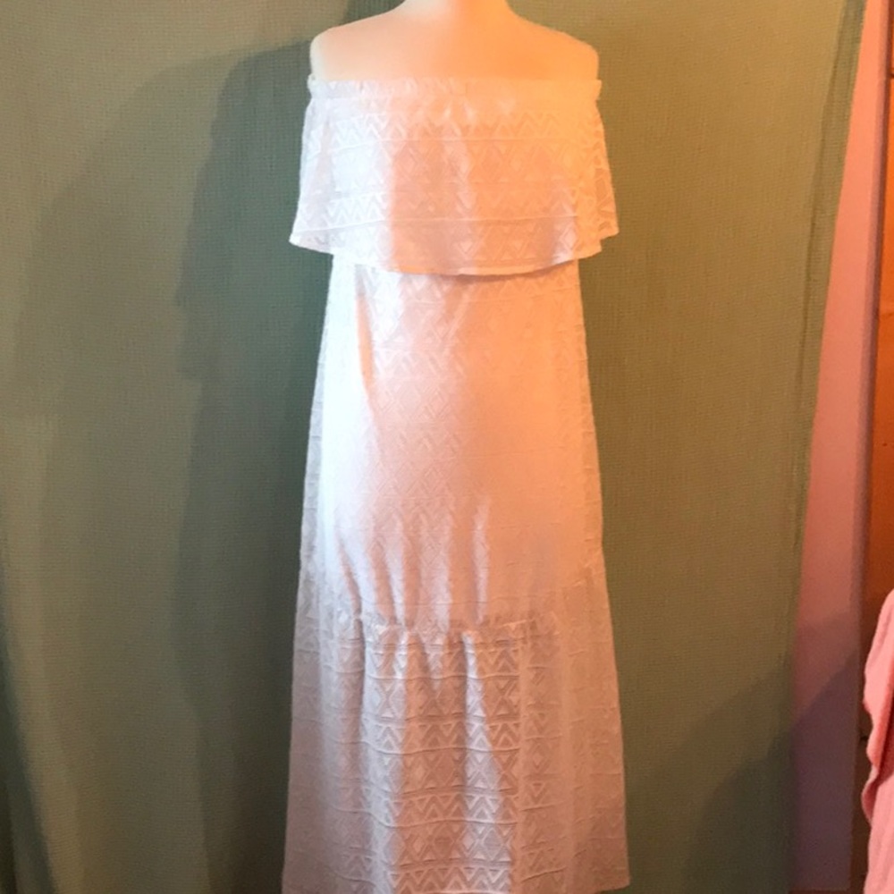 Strapless convertible straps lace white  maxi, M